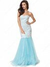 Popular Blue Tulle with Appliques Lace Strapless Trumpet/Mermaid Prom Dress #02017231
