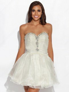 A-line Sweetheart Organza Short/Mini Beading Prom Dresses #02017235