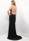 Open Back One Shoulder Black Silk-like Satin Beading Sheath/Column Prom Dress #02017267
