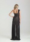 Top Sheath/Column Chiffon Appliques Lace Black One Shoulder Prom Dress #02017268