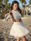 Short/Mini Scoop Neck Ivory Tulle Appliques Lace Exclusive Two Piece Prom Dress #02017279