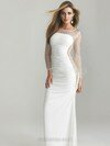 Sheath/Column Scoop Neck Tulle Silk-like Satin Sweep Train Beading Prom Dresses #02017289