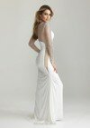 Sheath/Column Scoop Neck Tulle Silk-like Satin Sweep Train Beading Prom Dresses #02017289