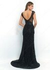 Trumpet/Mermaid Black V-neck Tulle Lace Beading Backless Prom Dress #02017321