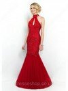 Trumpet/Mermaid Scoop Neck Tulle Sweep Train Beading Prom Dresses #02017333