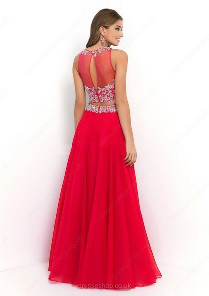 Chiffon Tulle Scoop Neck Beading Pretty Red Two Piece Prom Dresses #02017344