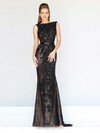 Open Back Sheath/Column Scoop Neck with Beading Black Lace Prom Dress #02017354