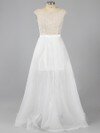 A-line Scoop Neck Organza Tulle Beading Split Front Ivory Prom Dress #02017436