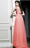 Sweep Train Cap Straps Tulle Chiffon Appliques Lace Scoop Neck Prom Dresses #02017437