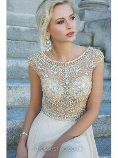 Ivory Scoop Neck Tulle Chiffon with Beading Amazing Prom Dresses #02017392