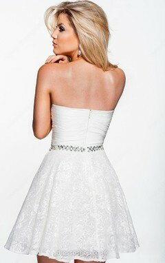 Sweetheart Short/Mini Crystal Detailing White Lace Chiffon Prom Dresses #02017423