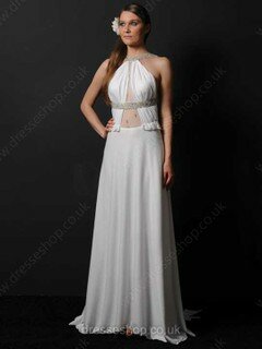 A-line Scoop Neck Chiffon Tulle Watteau Train Beading Prom Dresses #02018142
