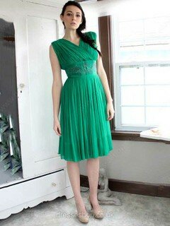 A-line V-neck Chiffon Knee-length Embroidered Prom Dresses #02018179