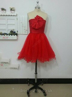 A-line Square Neckline Tulle Silk-like Satin Short/Mini Bow Prom Dresses #02017923