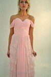 A-line Off-the-shoulder Lace Chiffon Floor-length Tiered Prom Dresses #02017947