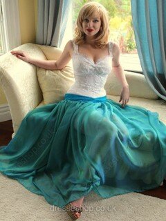 A-line Sweetheart Lace Chiffon Detachable Ruffles Prom Dresses #02017997