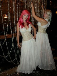 A-line V-neck Lace Chiffon Floor-length Ruffles Prom Dresses #02017998