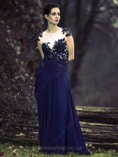 A-line Scoop Neck Chiffon Silk-like Satin Floor-length Appliques Lace Prom Dresses #02018032