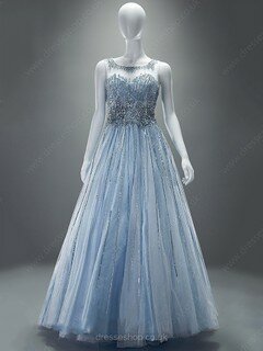 Princess Square Neckline Tulle Floor-length Beading Evening Dresses #02018037