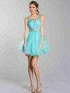 A-line Scoop Neck Tulle Short/Mini Beading Prom Dresses #02018064