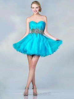 A-line Sweetheart Tulle Short/Mini Beading Prom Dresses #02018066