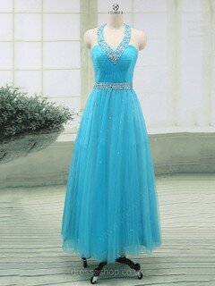Princess Halter Tulle Floor-length Beading Prom Dresses #02017862