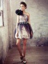 Ball Gown One Shoulder Tulle Short/Mini Beading Prom Dresses #02017869