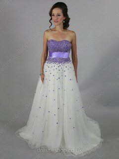 Princess Sweetheart Tulle Sweep Train Sashes / Ribbons Prom Dresses #02017908