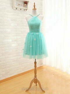 A-line Halter Tulle Short/Mini Ruffles Prom Dresses #02017459