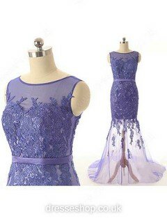 Trumpet/Mermaid Scoop Neck Tulle Floor-length Appliques Lace Prom Dresses #02017460