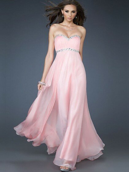 Floor-length Pretty Pink Chiffon Beading Sweetheart Prom Dresses #02011770