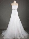 Trumpet/Mermaid Square Neckline Tulle Court Train Crystal Detailing Wedding Dresses #00021193