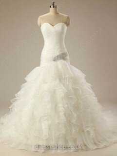 Trumpet/Mermaid Sweetheart Organza Sweep Train Beading Wedding Dresses #00021199