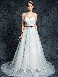 A-line Sweetheart Tulle Sweep Train Appliques Lace Wedding Dresses #00021210