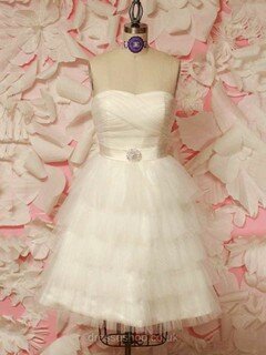 A-line Sweetheart Tulle Short/Mini Sashes / Ribbons Wedding Dresses #00021212
