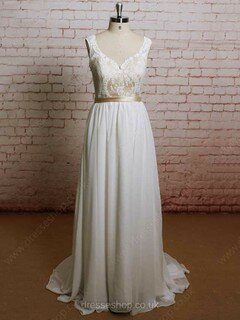 A-line Sweetheart Chiffon Sweep Train Lace Wedding Dresses #00021227