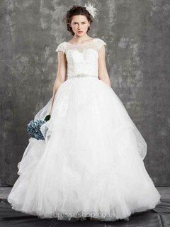 Ball Gown Scoop Neck Tulle Floor-length Beading Wedding Dresses #00021381