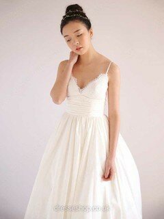 Ball Gown V-neck Lace Taffeta Chapel Train Ruffles Wedding Dresses #00021386