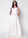 A-line Sweetheart Lace Tulle Elastic Woven Satin Detachable Bow Wedding Dresses #00021388