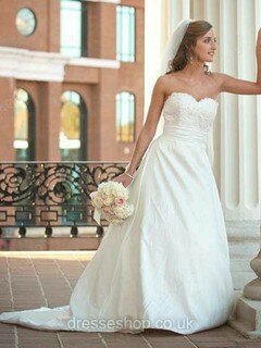 A-line Sweetheart Taffeta Chapel Train Appliques Lace Wedding Dresses #00021402