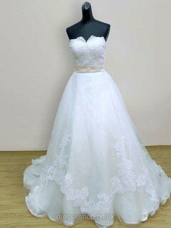 Princess Sweetheart Organza Court Train Appliques Lace Wedding Dresses #00021245