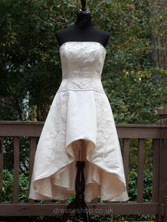 A-line Square Neckline Satin Asymmetrical Beading Wedding Dresses #00021248