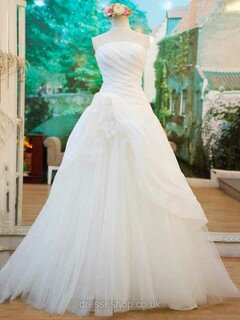 Ball Gown Square Neckline Organza Tulle Sweep Train Ruffles Wedding Dresses #00021259