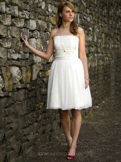 A-line Square Neckline Chiffon Short/Mini Ruffles Wedding Dresses #00021264
