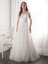 A-line Scoop Neck Tulle Floor-length Appliques Lace Wedding Dresses #00021273
