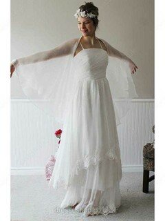 A-line Strapless Chiffon Floor-length Appliques Lace Wedding Dresses #00021317