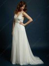 A-line V-neck Chiffon Tulle Sweep Train Beading Wedding Dresses #00021327