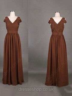 A-line V-neck Chiffon Floor-length Sleeveless Bridesmaid Dresses #01012387