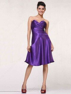 A-line Sweetheart Silk-like Satin Knee-length Sleeveless Bridesmaid Dresses #01012443