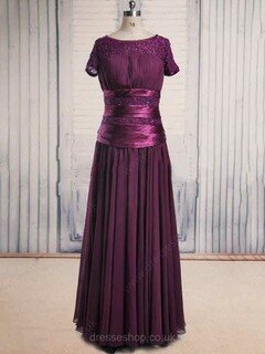 A-line Off-the-shoulder Lace Chiffon Elastic Woven Satin Floor-length Short Sleeve Mother of the Bride Dresses #01021563